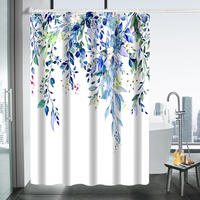 DUSCHVORHANG Blumen schimmelresistent mit Haken beschwerter Saum - Blau, Textil (180/180cm) - MCBOSON