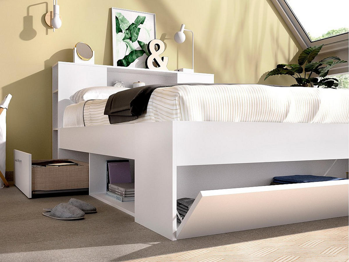 BETTRAHMEN - 2 Personen - holz - weiß Leandre - Weiß, Holz (140/190cm) - Vente-Unique
