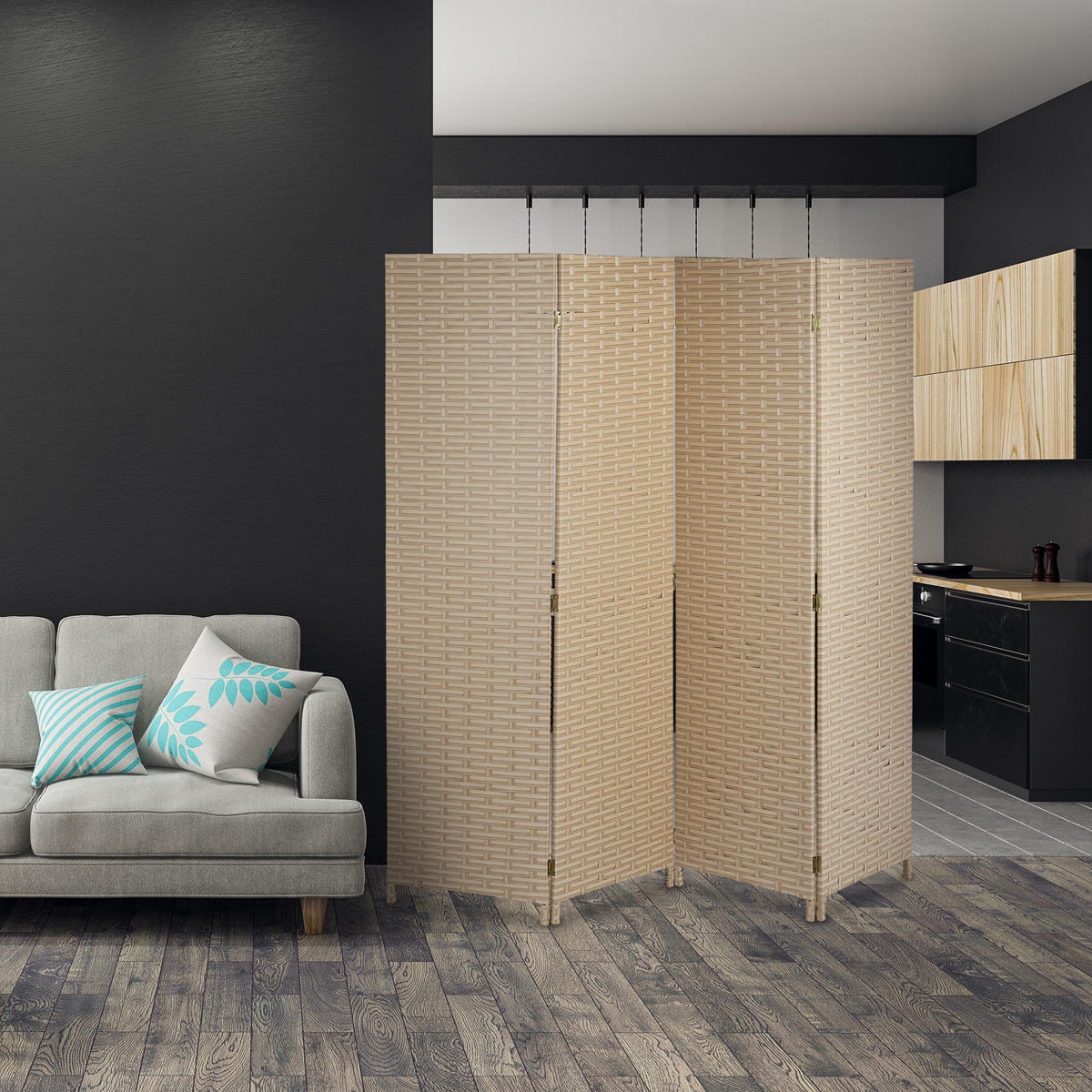 PARAVENT - Braun, Kunststoff (180/180/2cm) - Relaxdays