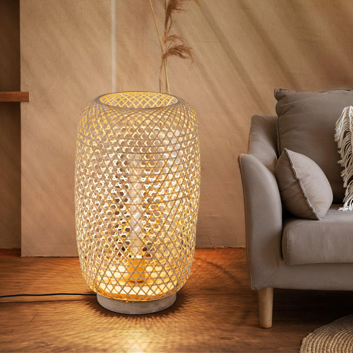 LED STEHLEUCHTE Bambus Geflecht Braun - Braun, Holz (31/31/55cm)