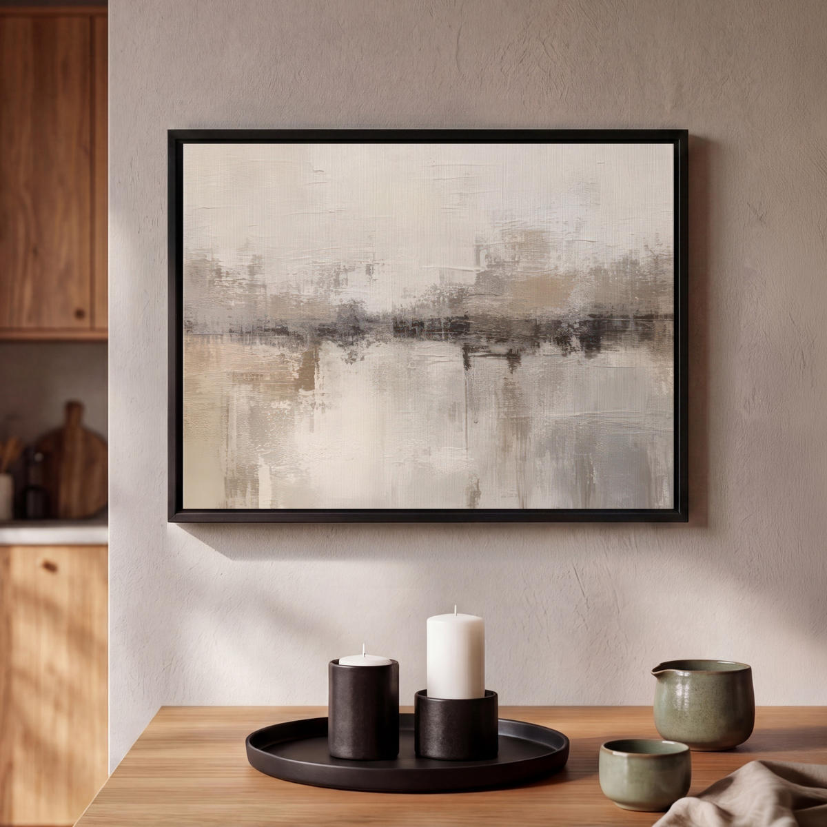 LEINWAND Bilder mit Rahmen - Moderne Kunst - Abstrakt - Beige - 40x30 - Beige, Textil (40/30cm) - MuchoWow