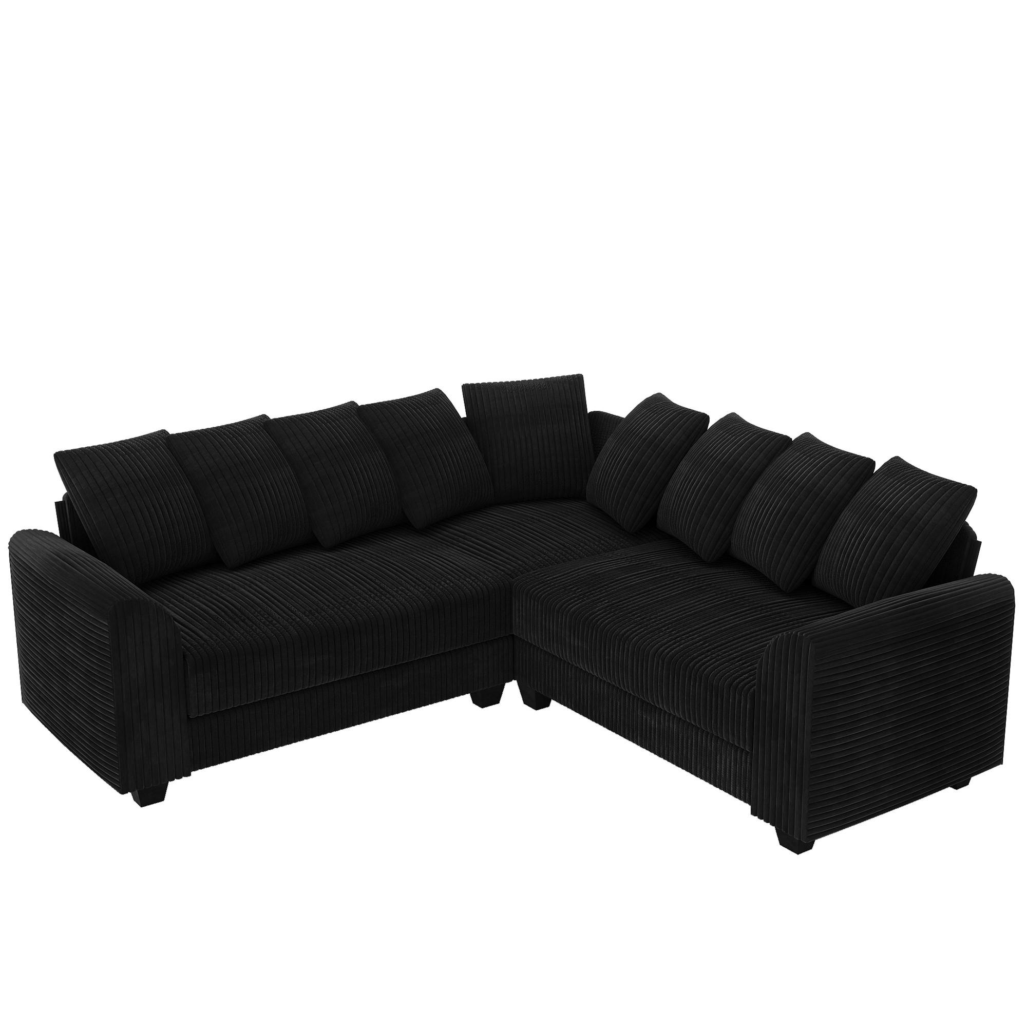 MODULARES L-Ecksofa Cord mit 9 Kissen 202/202/74 cm Schwarz - Schwarz, Textil (202/202cm) - Redom