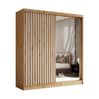 SCHWEBETÜRENSCHRANK Erika 200 cm mit Lamellen und Spiegel 2-türig, Artisan, Artisan, Lamelle weiß - Eiche Artisan/Braun, Kunststoff (200/216/51cm) - Margaret Hadas24