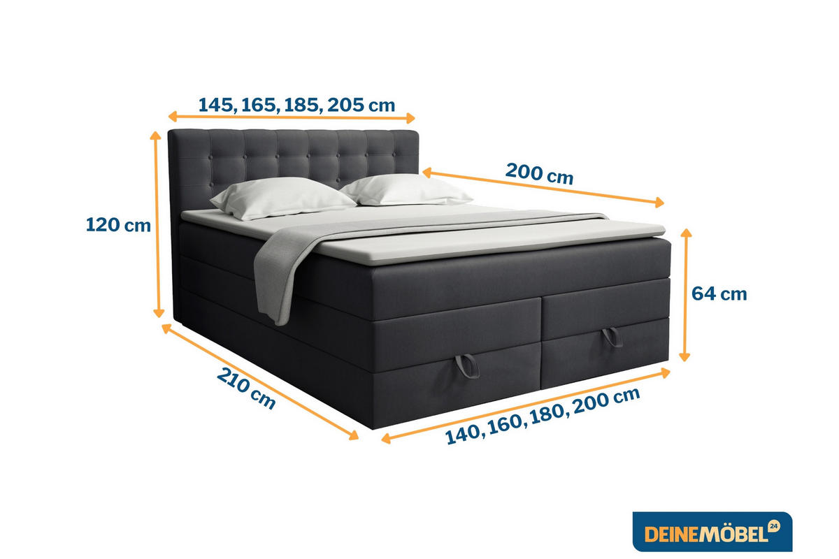BOXSPRINGBETT VERNO 180/200 in Velour Dunkelgrau - Dunkelgrau, Holz/Holzwerkstoff (180/200cm) - Deine Möbel 24