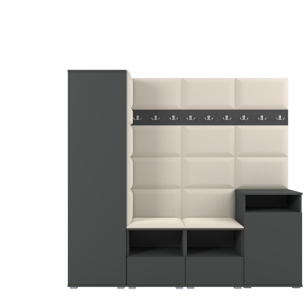GARDEROBE NELA X 200 cm (Modulare Flurmöbel Graphit mit Sitzpolster Creme 01 Schrank + Sideboard) - Silberfarben/Creme, Holz/Holzwerkstoff (200/187/40cm) - Ravio