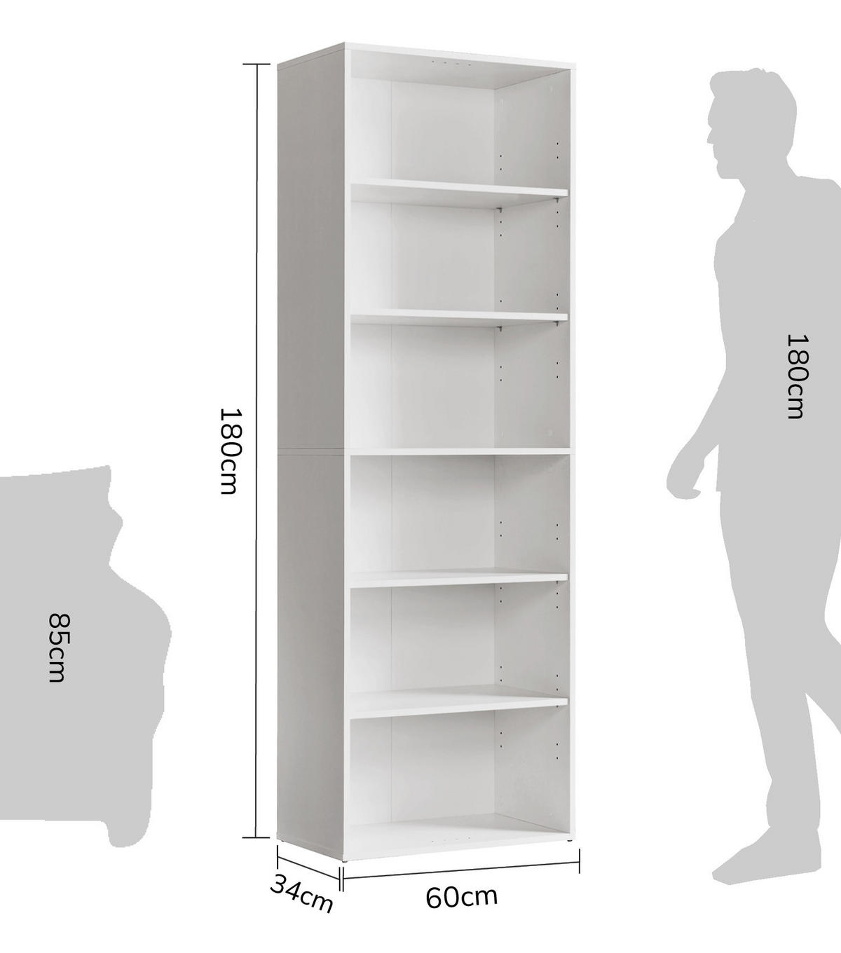 BÜCHERREGAL Der Bücherwurm - Weiß, Holzwerkstoff (60/180/34.5cm) - Mokebo