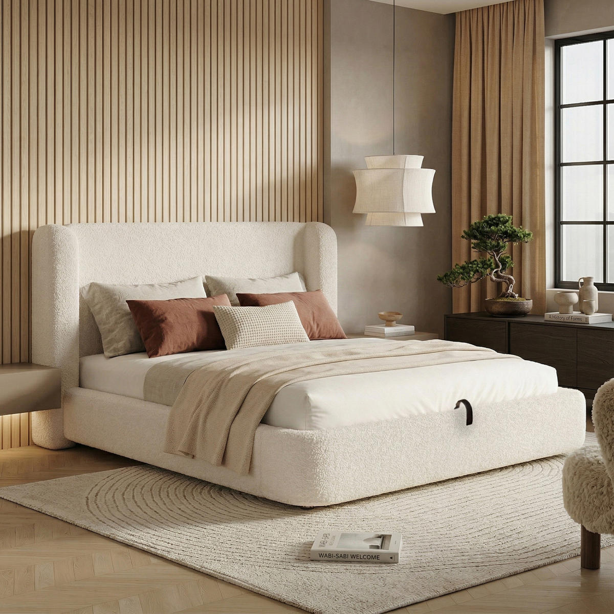 POLSTERBETT 180/200 cm aus Bouclé mit Bettkasten und Lattenrost Beige - Beige, Textil (180/200cm) - Modenvie