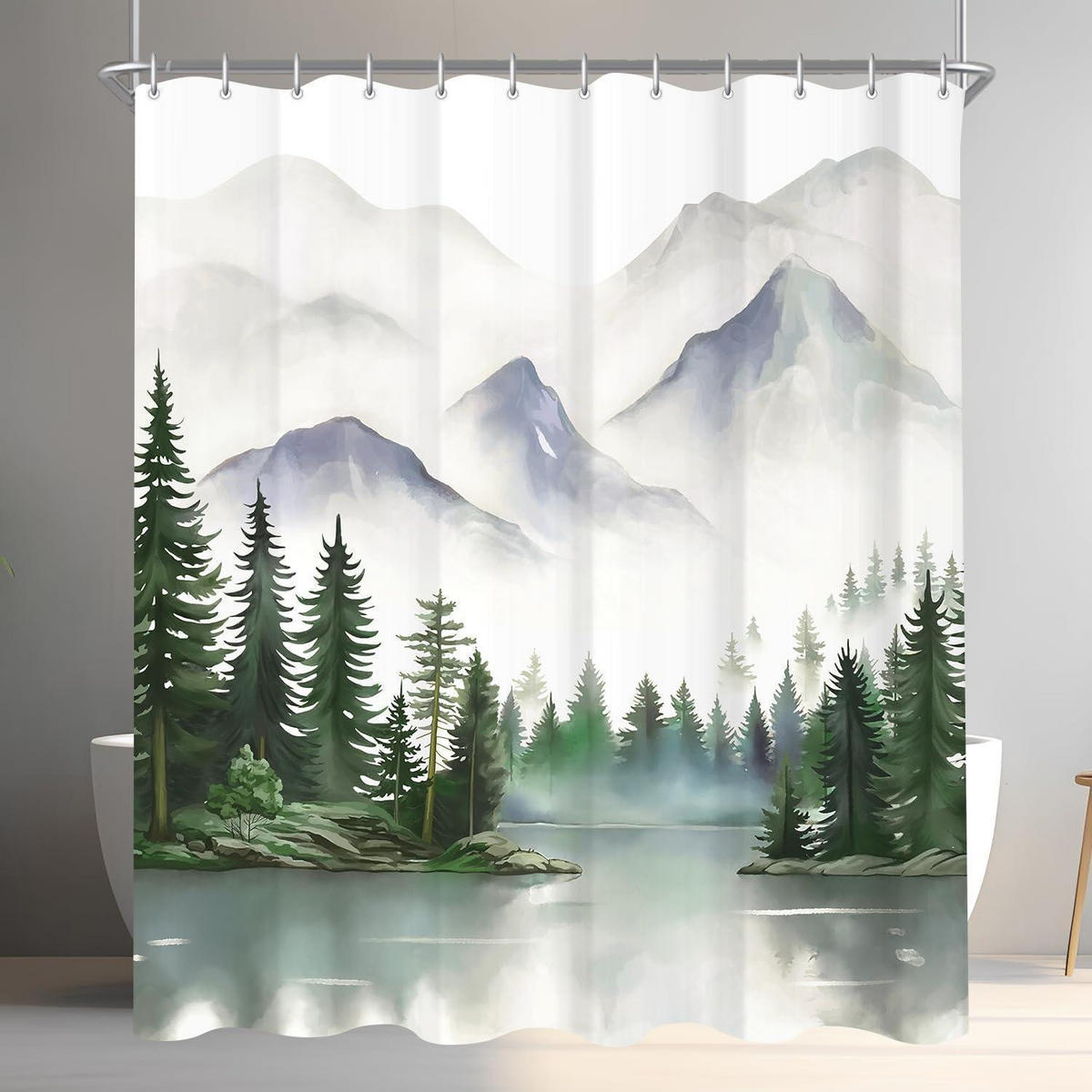 DUSCHVORHANG Berge 180 x 200 cm Wasserabweisend Waschbar Polyester Stoff mit 12 Ringen - Multicolor, Textil (180/200cm)