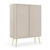 HIGHBOARD Salvia 2T Beige, Gold 103/129/39 cm – mit geriffelten Fronten und hohen Beinen - Beige/Goldfarben, Holzwerkstoff/Metall (103/129/39cm) - AX Living