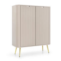 HIGHBOARD Salvia 2T Beige, Gold 103/129/39 cm – mit geriffelten Fronten und hohen Beinen - Beige/Goldfarben, Holzwerkstoff/Metall (103/129/39cm) - AX Living