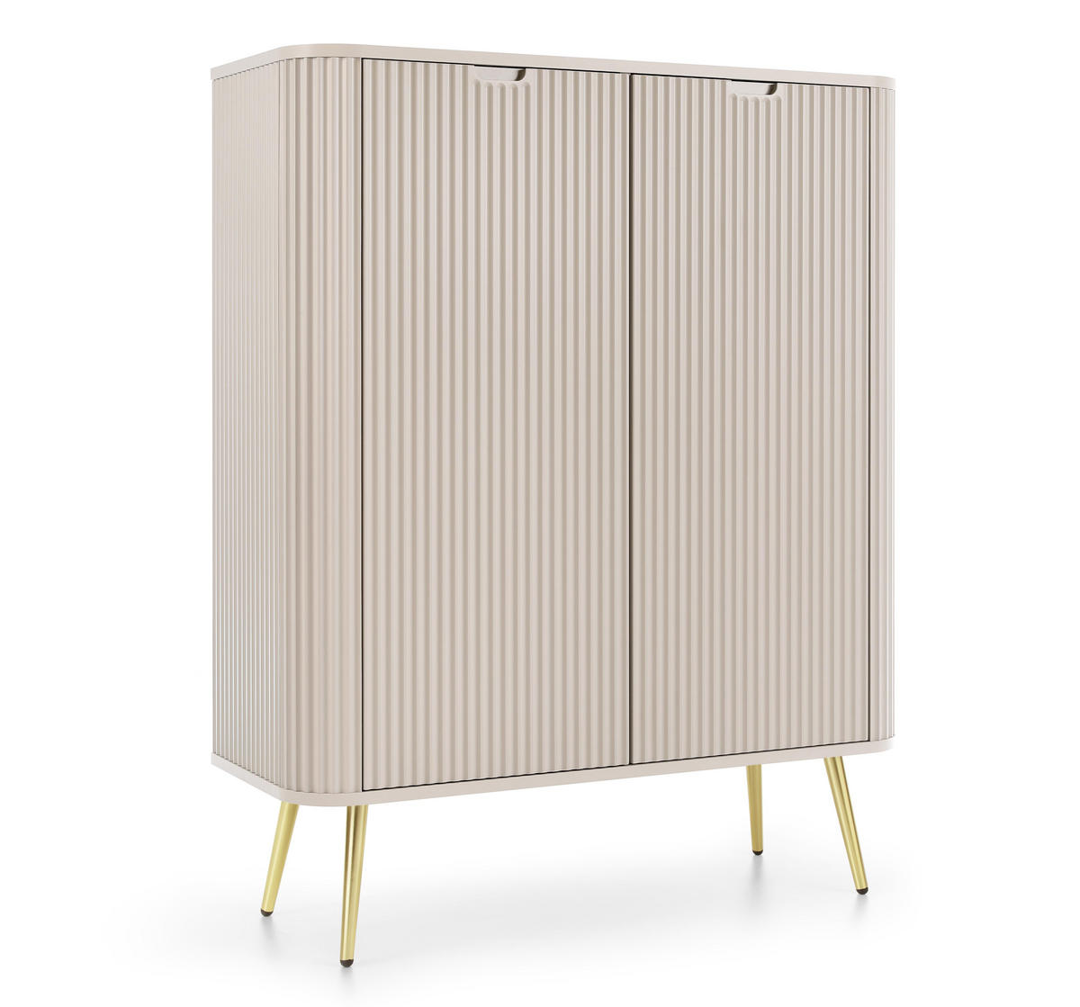 HIGHBOARD Salvia 2T Beige, Gold 103/129/39 cm – mit geriffelten Fronten und hohen Beinen - Beige/Goldfarben, Holzwerkstoff/Metall (103/129/39cm) - AX Living