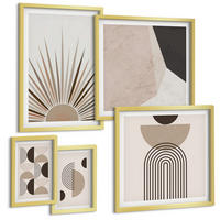 BILDER SET 5er Set - 50x50 cm & 20x30 cm & 40x60 cm Goldrahmen - Abstrakte beige und braune Formen - Goldfarben, Kunststoff (40/60cm) - TULUP