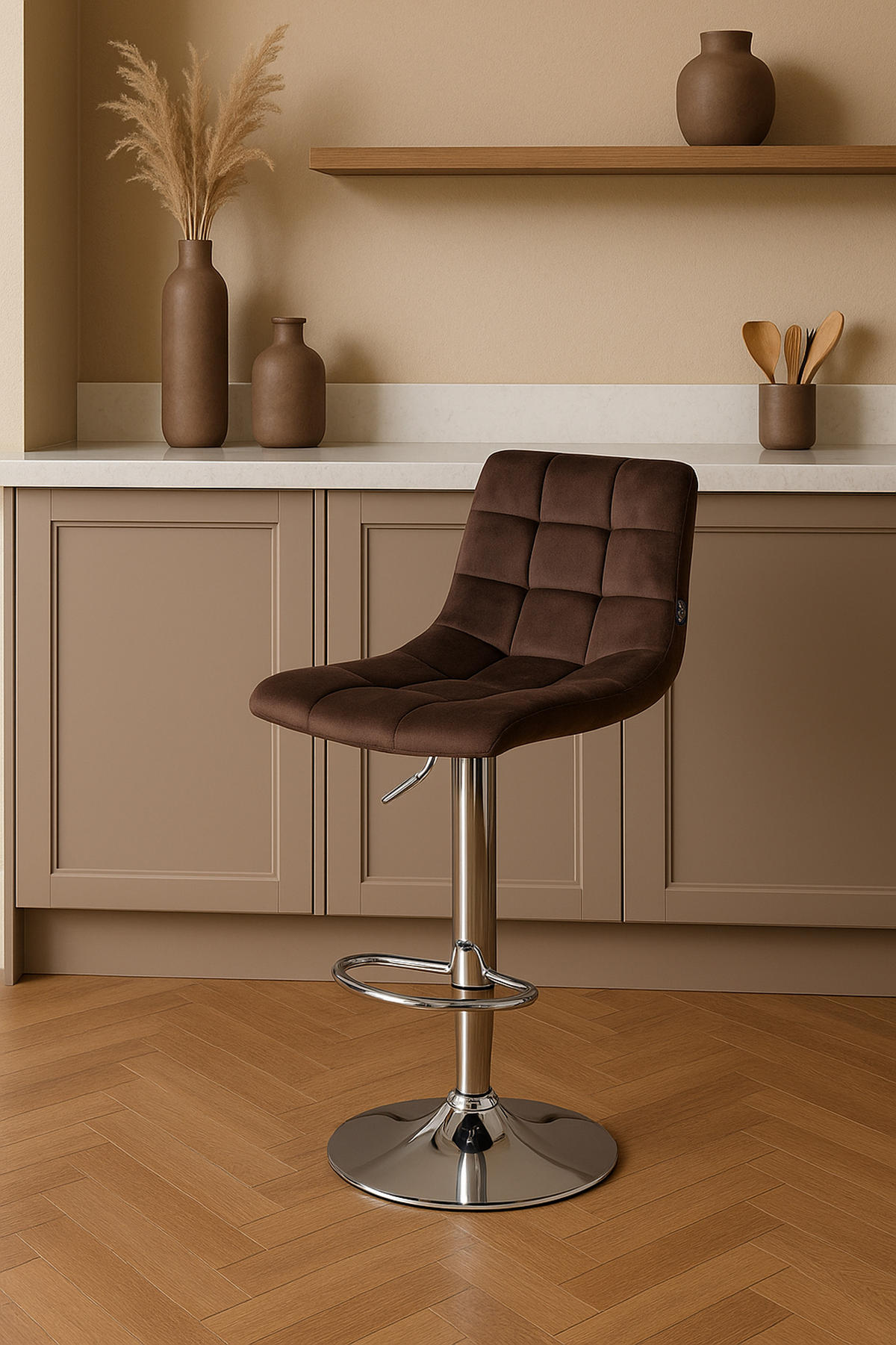 BARHOCKER 2er Set James Samt chrom braun - Chromfarben/Braun, Textil/Metall (43/108.5/46.5cm) - TPFLiving