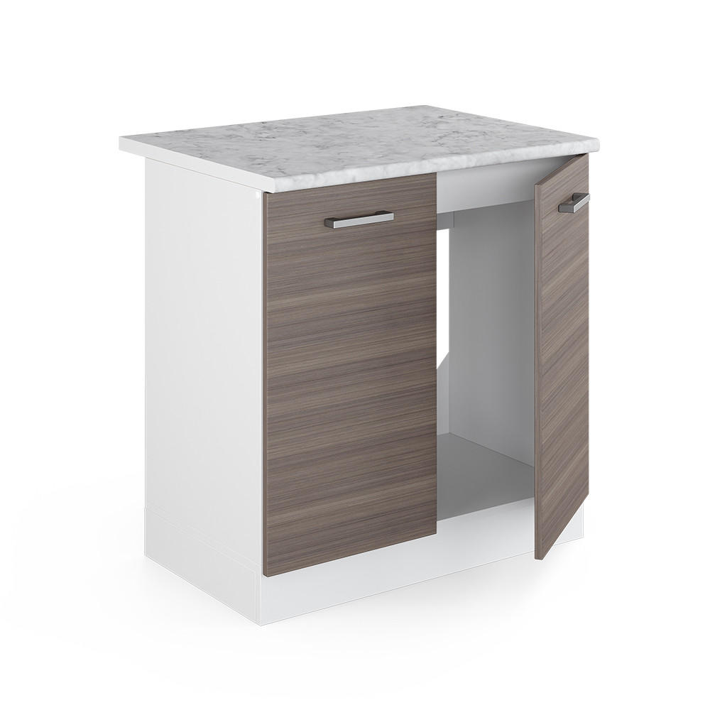 SPÜLENUNTERSCHRANK R-Line Grau 80 cm, AP Marmor - Weiß/Braun, Holzwerkstoff (80/81.6/60cm) - Vicco