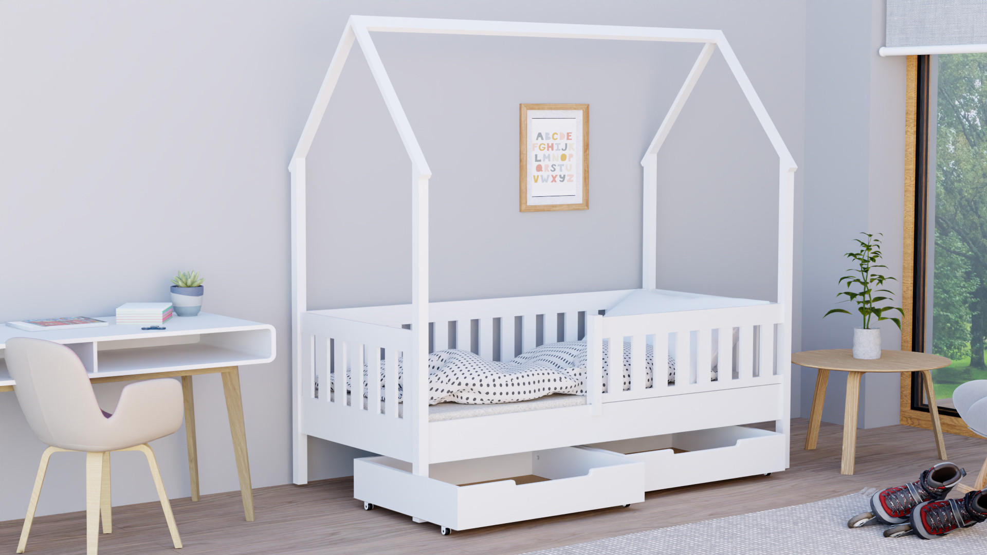 HAUSBETT 160x80 weiß mit Schubladen - Weiß, Holzwerkstoff (80/160cm)