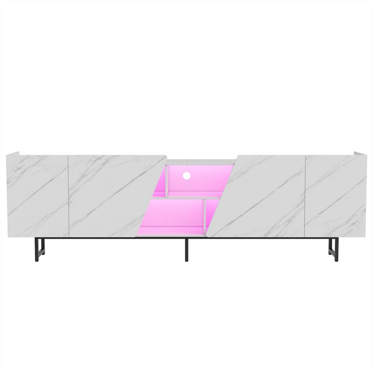 TV-LOWBOARD - TV-Schrank mit LED-Beleuchtung und offenem Ausstellungsbereich - Marmoroptik Weiß - Weiß, Holzwerkstoff (34.5/67.7/220cm) - DELFA