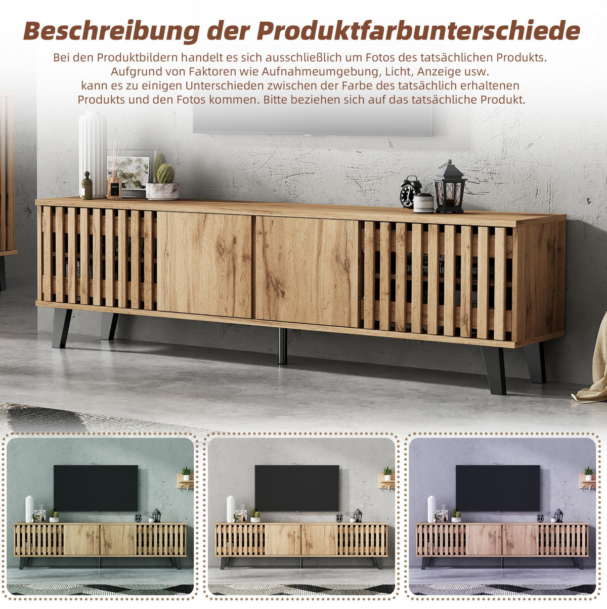 TV-SCHRANK 180/40/55 cm Naturholzfarbe aus Spanplatte mit 8 Fächern - Hellbraun, Holzwerkstoff (180/55/40cm) - OKWISH
