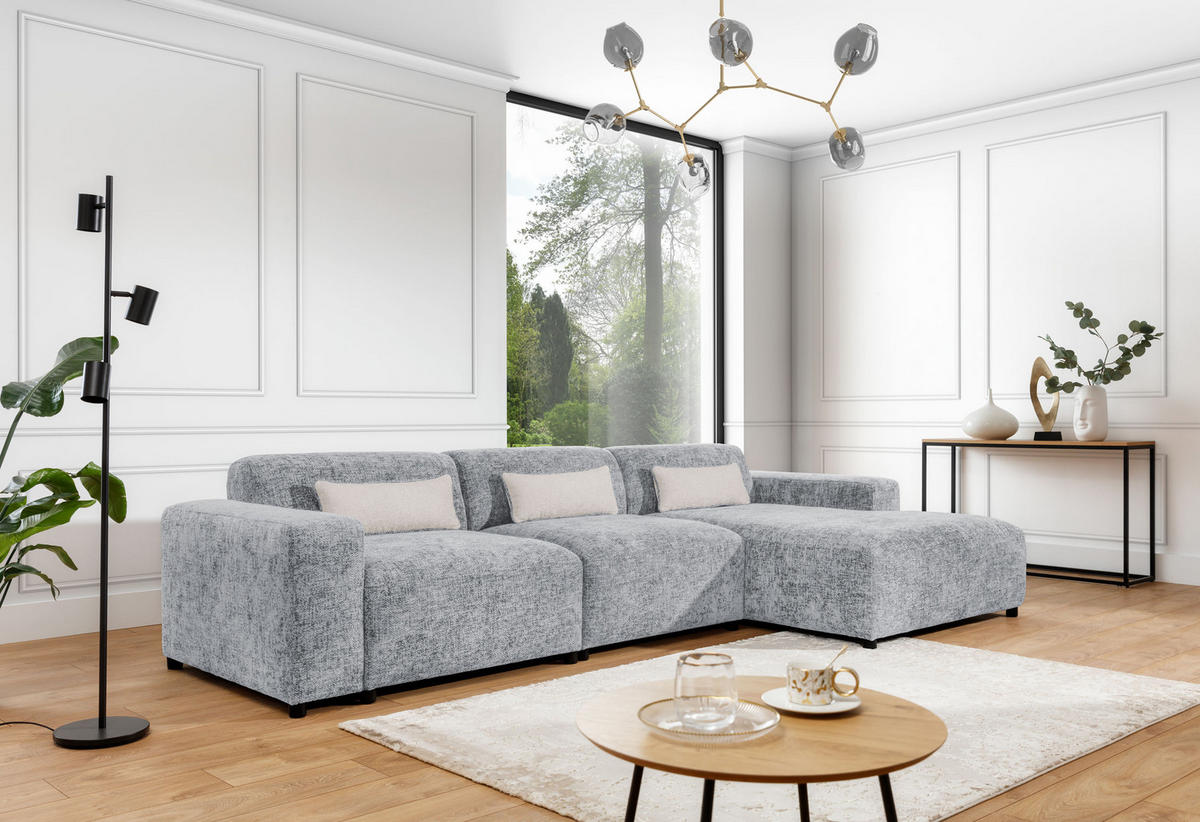 ECKSOFA L Form Jughlio Hellgrau 331/165/75 cm Rechts mit Schlaffunktion - Hellgrau/Schwarz, Kunststoff/Textil (331/165cm) - AX Living
