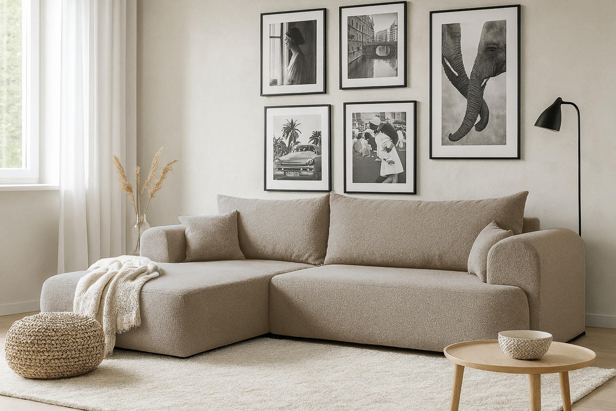 ECKSOFA BRAVO 280/180 in Bouclé Grau-Beige links - Graubraun, Holz/Holzwerkstoff (280/180cm) - Deine Möbel 24