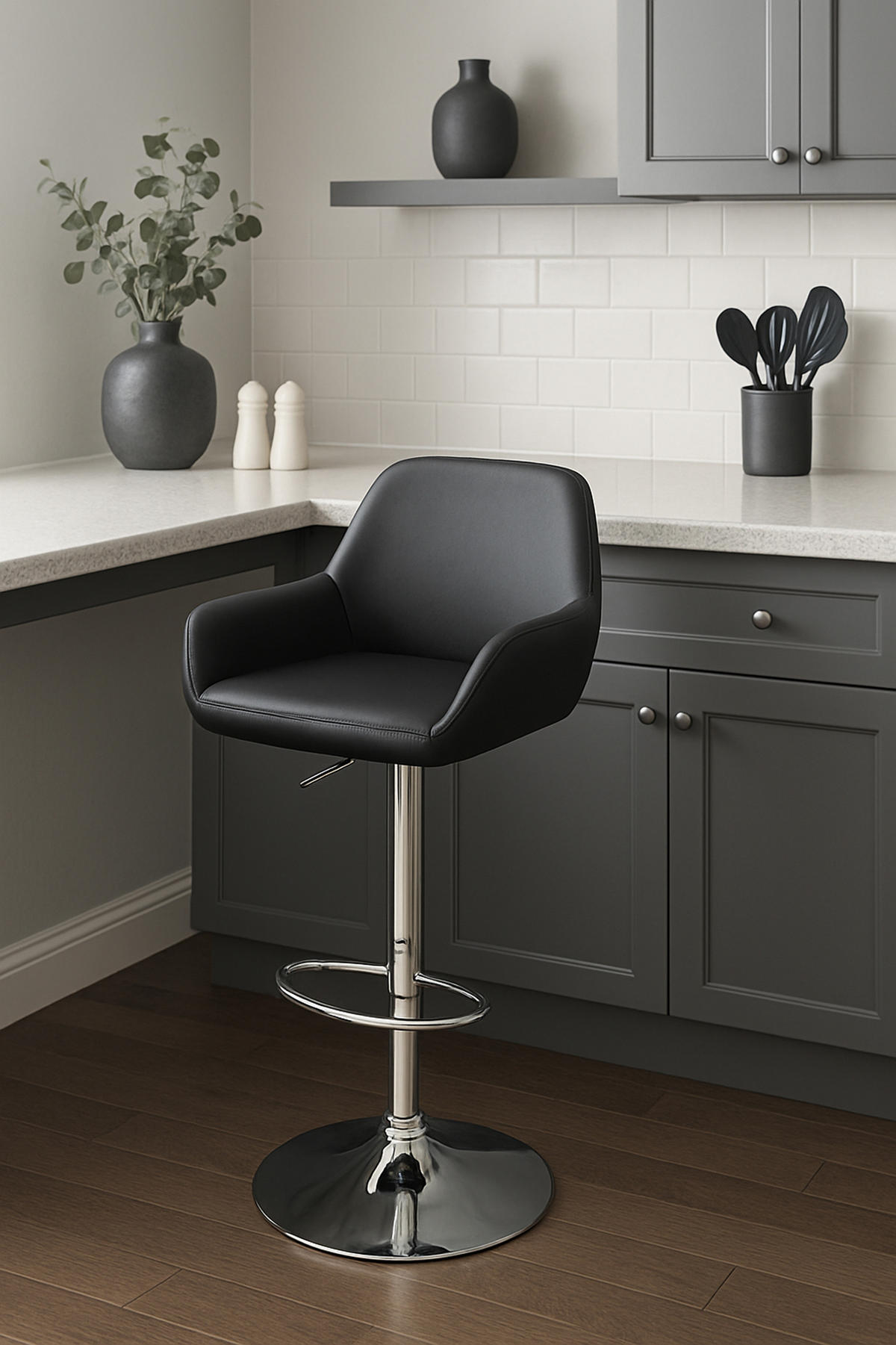 BARHOCKER 2er Set Prag Kunstleder chrom schwarz - Chromfarben/Schwarz, Kunststoff/Metall (51/109/52cm) - TPFLiving