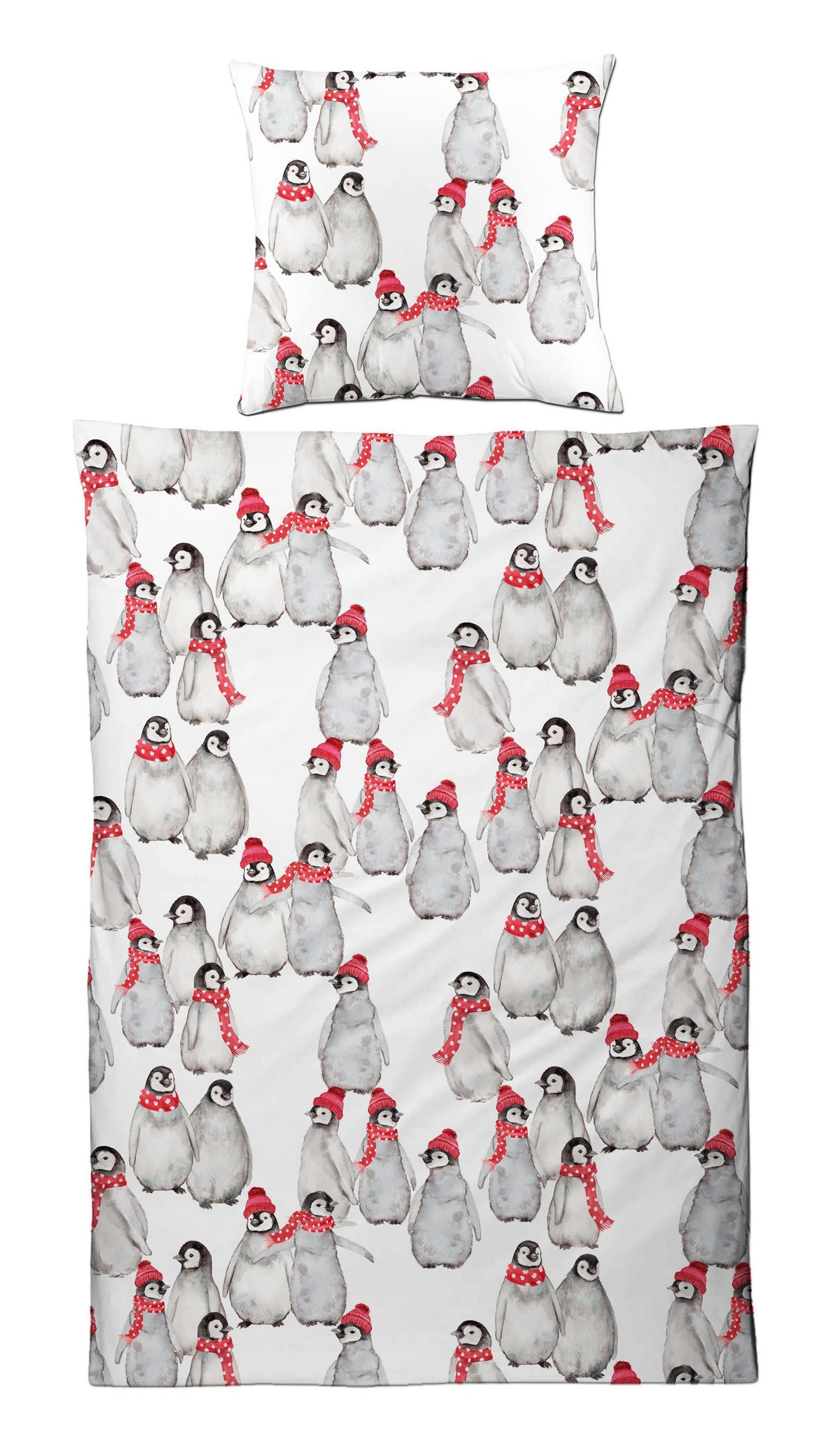 BETTWÄSCHE Biber 155x220 Pinguine Warmer Flanell Winter Bettbezug Tiere - Weiß, Textil (155/220cm) - Carpe Sonno