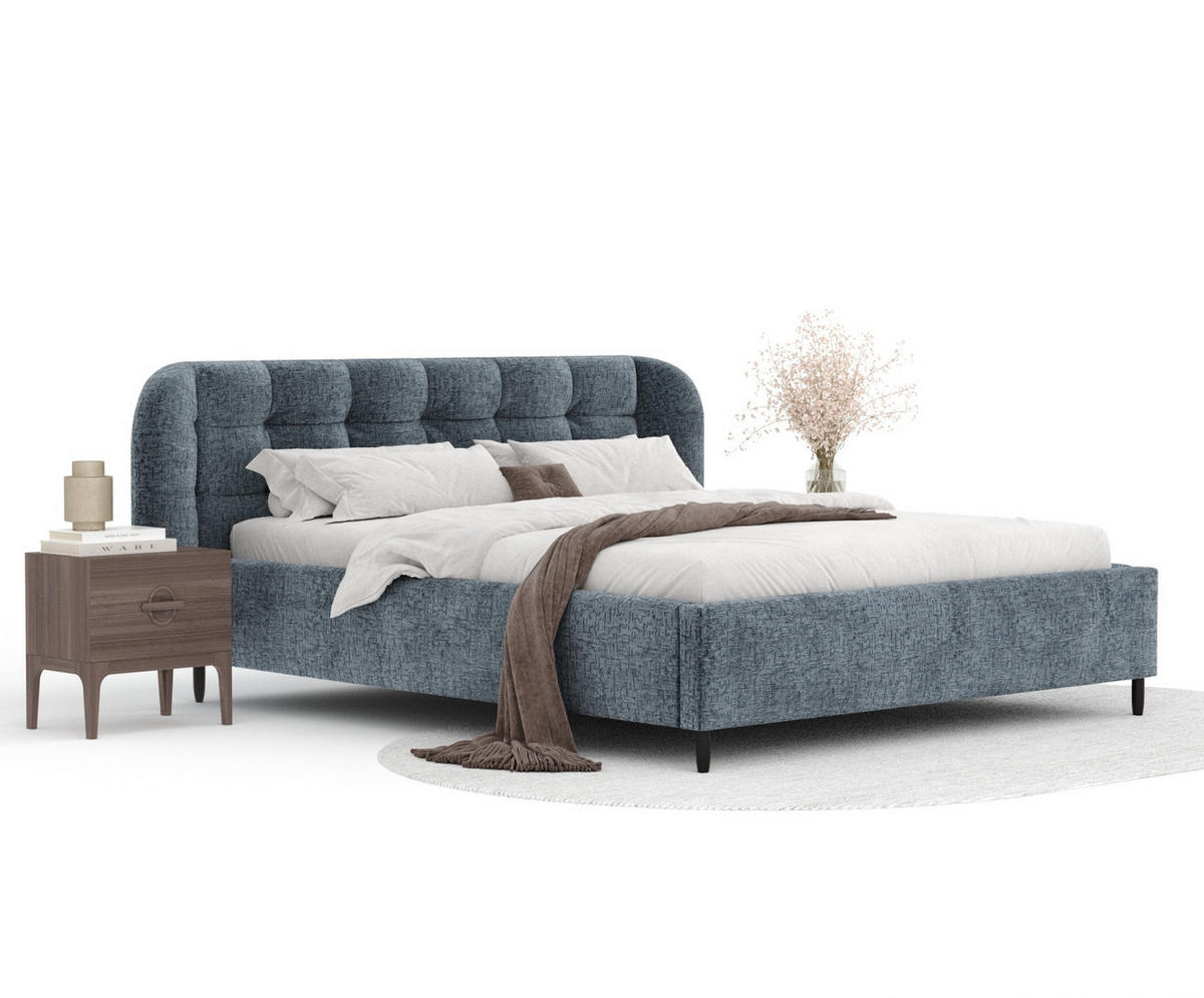 POLSTERBETT Nuno Blau Grau 160/200 cm im Chenille-Stoff - Blaugrau/Schwarz, Holz/Holzwerkstoff (160/200cm) - Maison de Reve