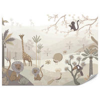 FOTOTAPETE für Kinderzimmer Safari Wilde Tiere Dschungel Boho Palmen Giraffe 500x350 - Beige/Creme, Papier (500/350cm) - Muralo