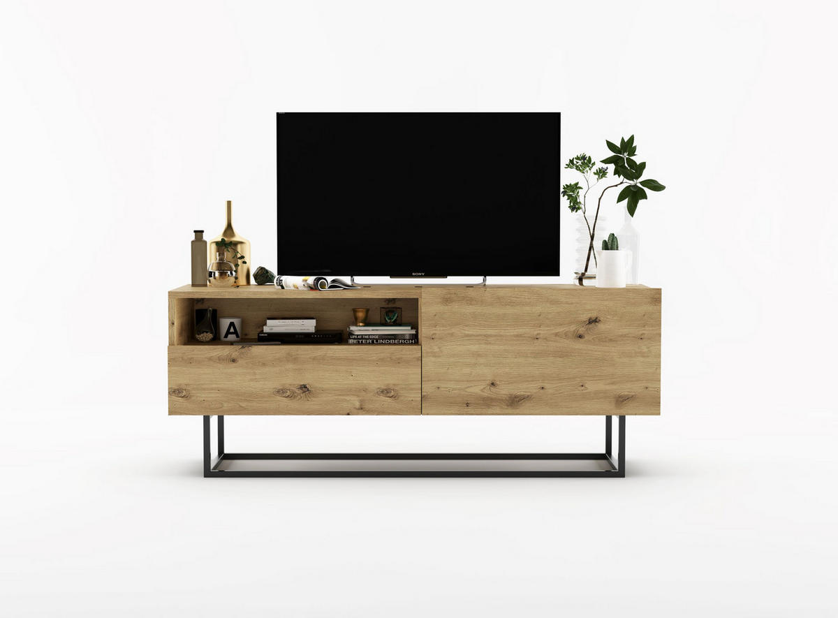 TV-SCHRANK Enjoy Eiche artisan matt mit Metallrahmen Schublade 120 cm - Schwarz/Eiche Artisan, Holzwerkstoff/Metall (120/46/35cm) - Meble Lindner