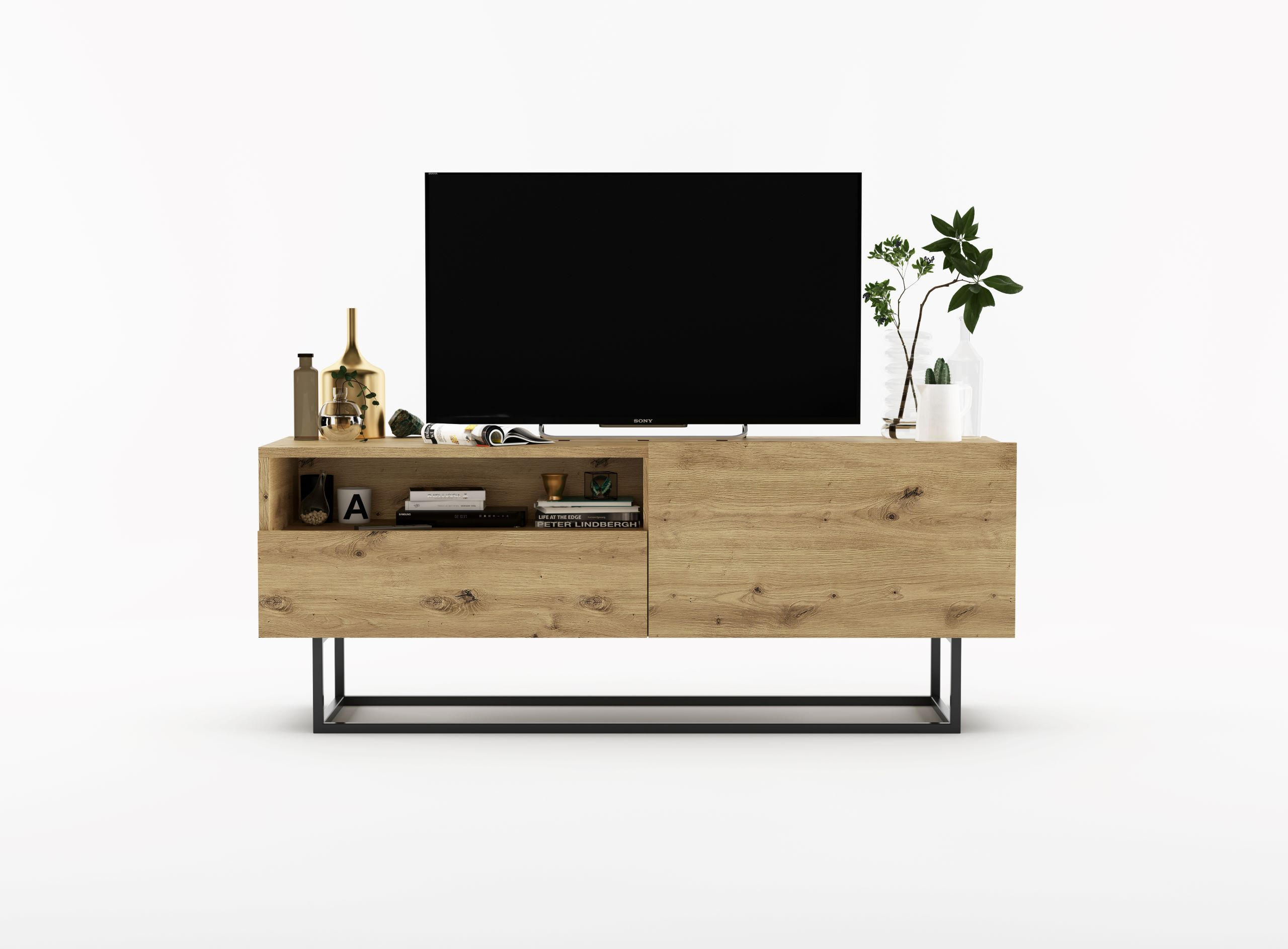 Thumbnail - Meble Lindner Tv-Schrank, Eiche Artisan, Holzwerkstoff, 2 Fächer, 1 Schubladen, Rechteckig, 120x46x35 cm, Wohnzimmer, Wo...