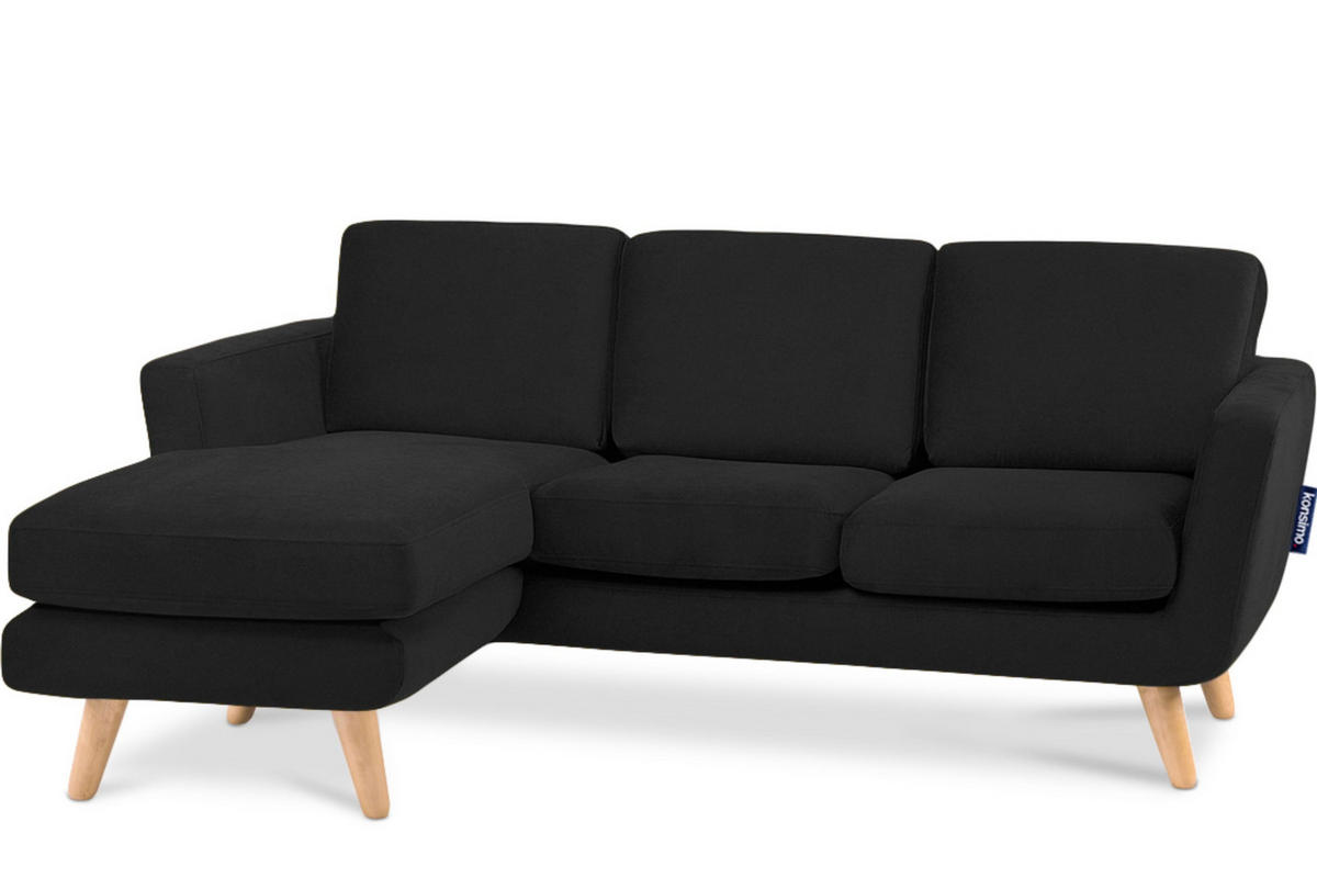 3-SITZER-ECKSOFA-LINKS TAGIO mit Ottomane , Schwarz - Schwarz/Braun, Buchenholz/Textil (190/151cm) - KONSIMO®