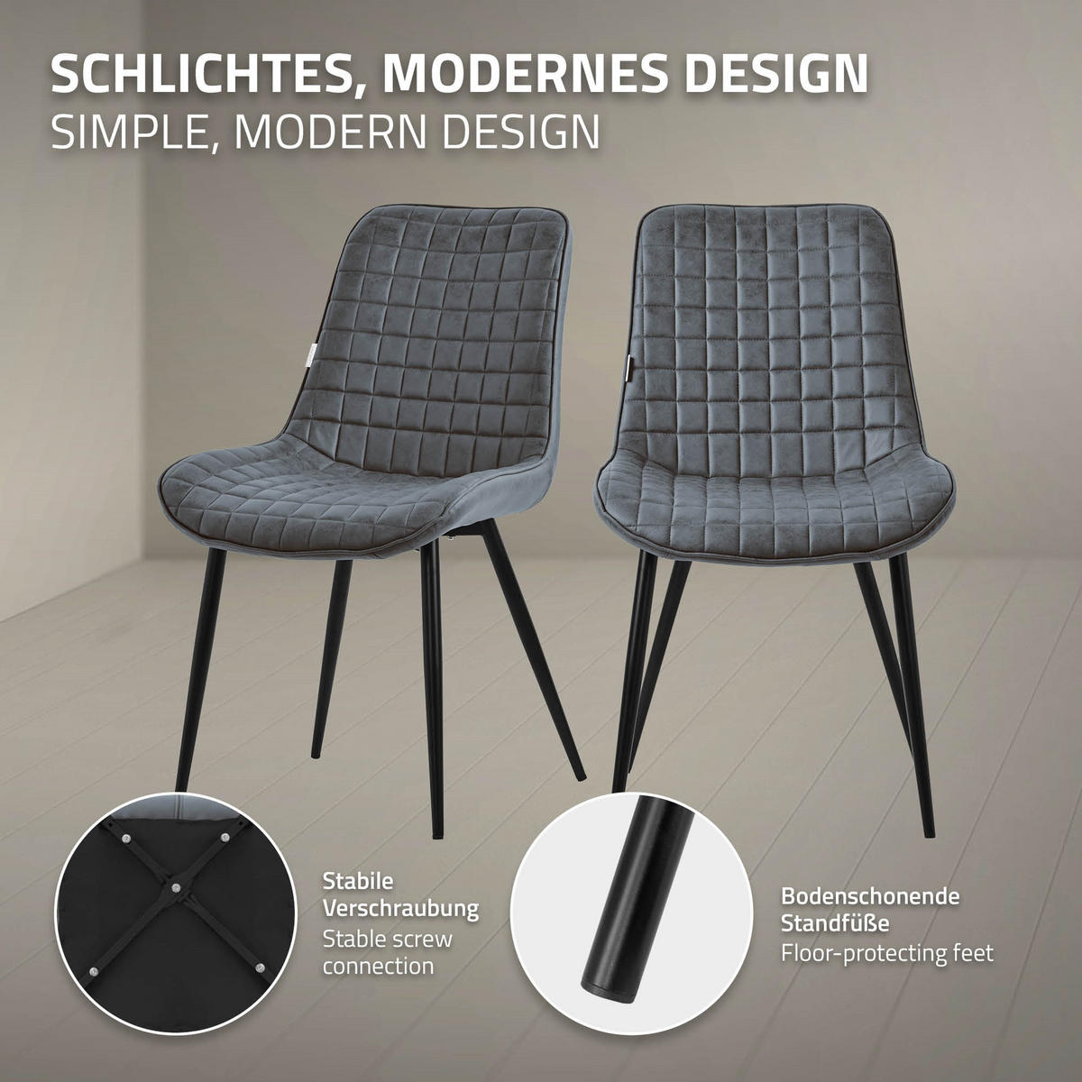 JÍDELNÍ ŽIDLE, sada 2 ks, antracitová umělá kůže - černá/antracitová, kov (52/89/60cm) - ML-DESIGN