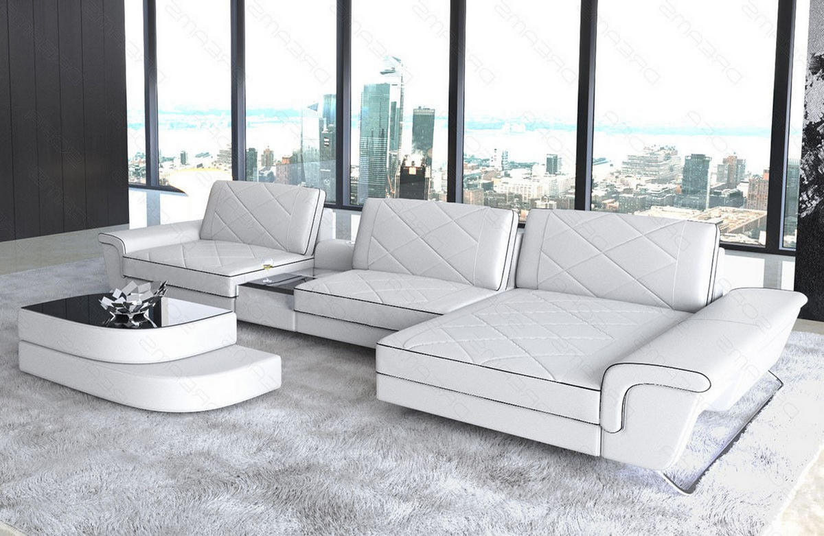 LEDERSOFA Bari L - Schwarz/Weiß, Leder (369/197cm) - Sofa Dreams