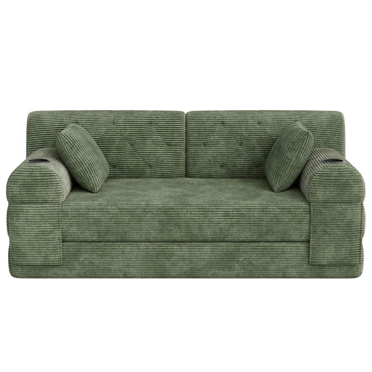 SCHLAFSOFA 2-Sitzer Cord mit Getränkehaltern und Seitentaschen, Grün - Grün, Textil (168/81/80cm) - Kaket