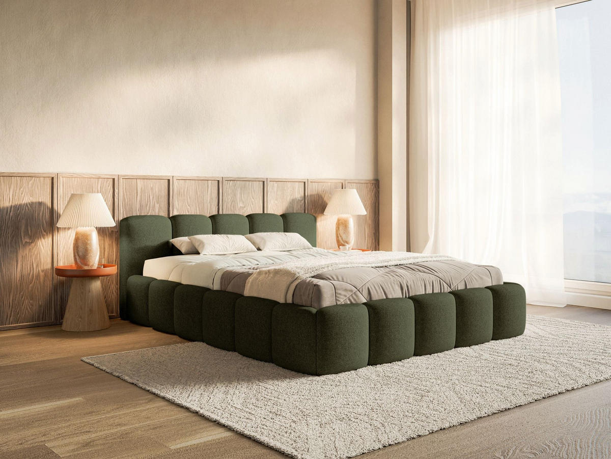 POLSTERBETT Cloudy Low Olive Chenillebezug 180x200 - Olivgrün, Textil (180/200cm) - Selsey