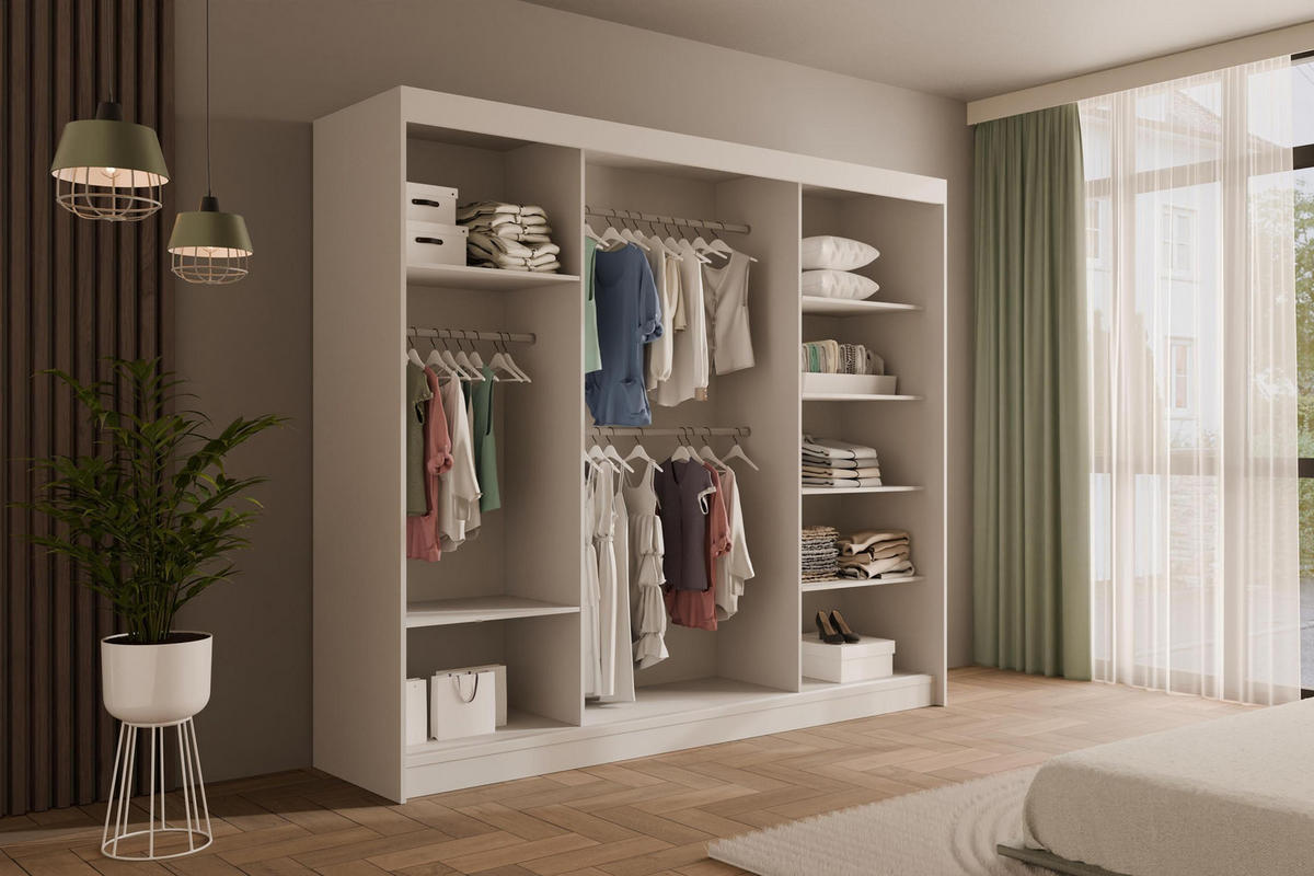 KLEIDERSCHRANK PEKA III - 250 cm - Weiß|Grau - Weiß/Grau, Holzwerkstoff (250/215/61cm) - ALTDECOR
