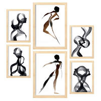 POSTER Set Mit 6 Body Virtue 2 in abstrakten Liebhabern Größe A3 & A4 Rahmen aus hellem Holz - Beige, Papier (29.7/1cm) - Nacnic