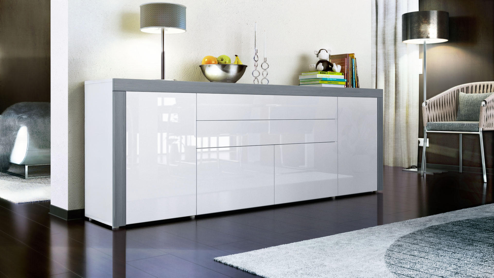 SIDEBOARD La Paz Weiß Hochglanz / Avola-Anthrazit - Weiß Hochglanz, Holzwerkstoff (200/72/35cm) - Vladon