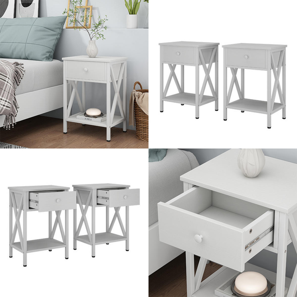 NACHTTISCH Keno Weiß 40 x 55 cm 2er Set - Weiß, Holzwerkstoff (40/55/30cm) - Vicco