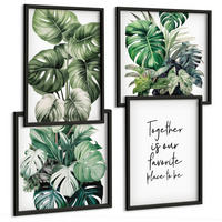 BILDER SET 4er Set - 50x50 cm & 40x60 cm Schwarzer Rahmen - Dekoration aus grünen tropischen Blättern - Schwarz, Kunststoff (50/50cm) - TULUP