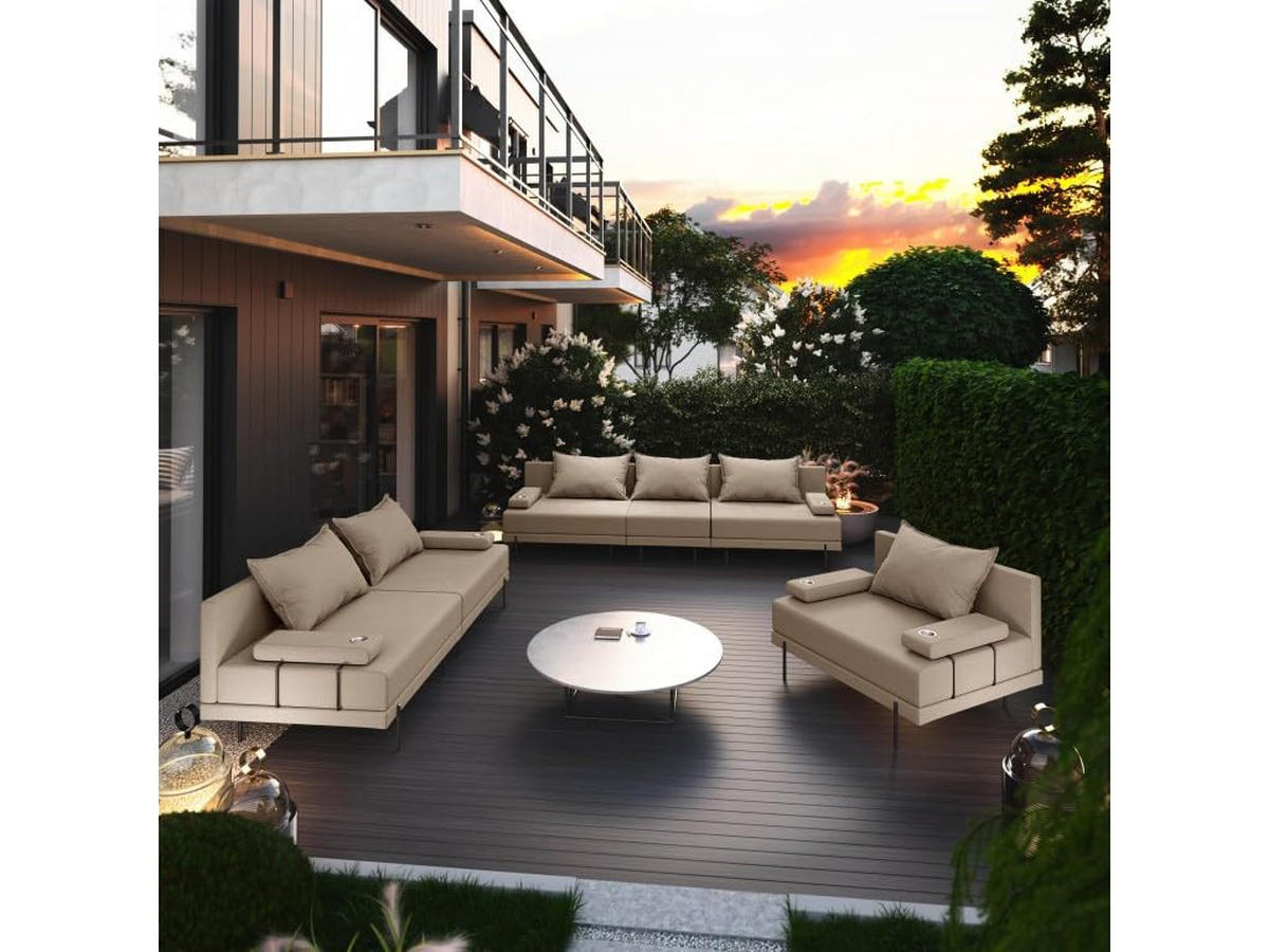 GARTENMÖBEL Set BAHAMA - 6 Personen - Wetterfeste Balkonmöbel & Terrassenmöbel Außen - Moderne Lounge Möbel für Garten - Terrasse - Beige - Beige, Kunststoff - Trada