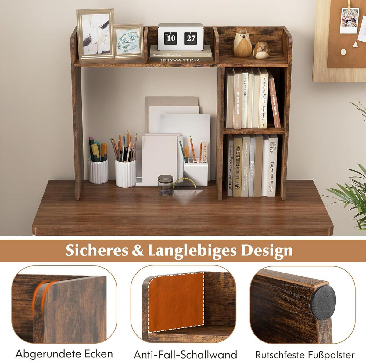 SCHREIBTISCHREGAL Braun - Braun, Holz (94/25/74cm) - COSTWAY