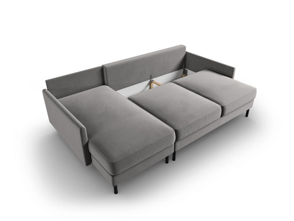 AUSKLAPPBARES-ECKSOFA links mit Container Scott aus Samt hellgrau 5 Sitzplätze - Hellgrau, Textil (142/212cm) - Micadoni