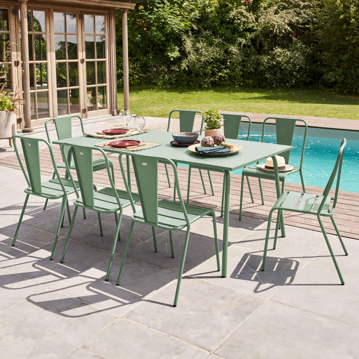 GARTENTISCH , Salbeigrünen - Hellgrün, Metall (180/90/72cm) - Oviala