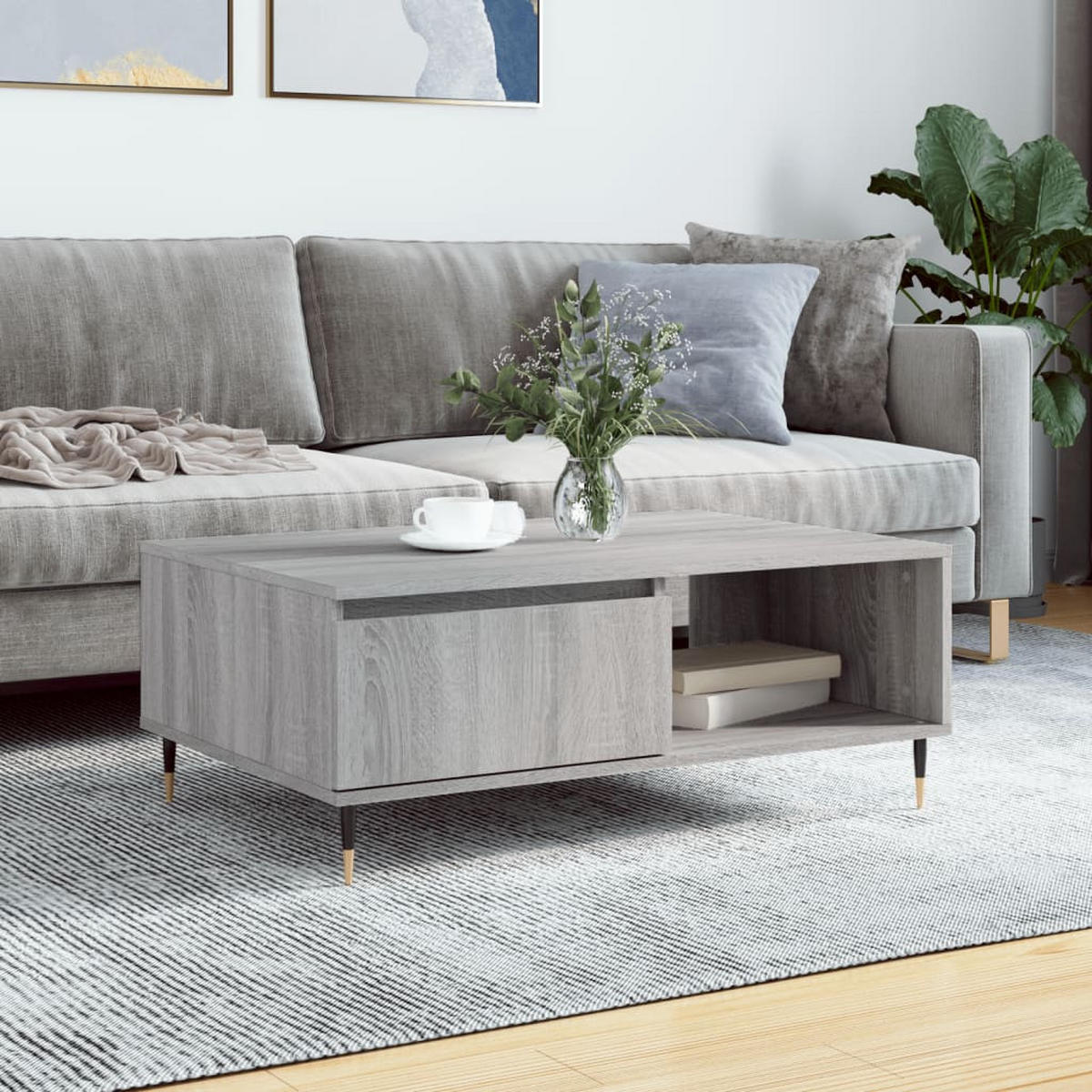 COUCHTISCH Grau Sonoma 90x60x35 cm Holzwerkstoff - Grau, Holzwerkstoff (90/60/35cm) - furnicato