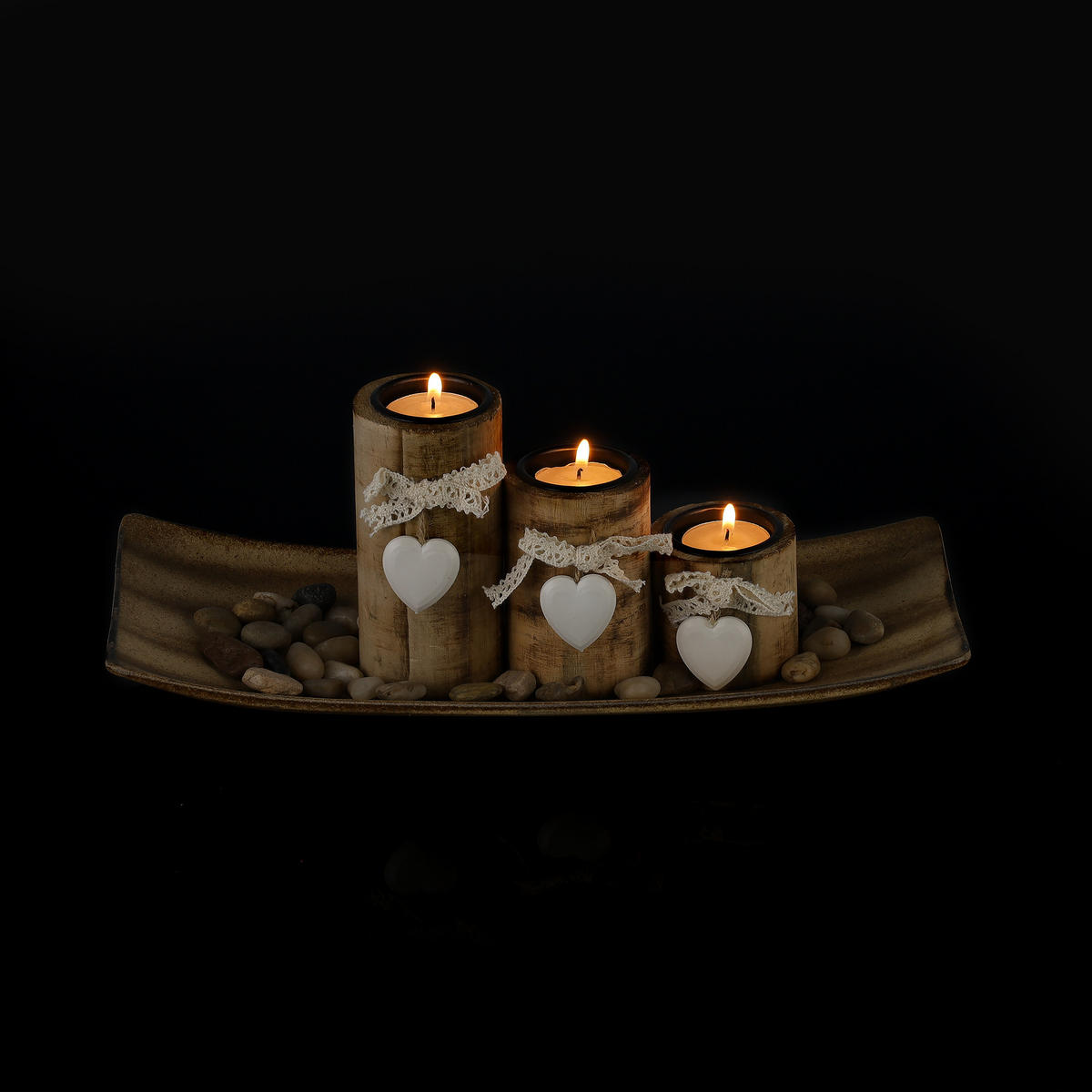 TEELICHTHALTER - Hellbraun, Holzwerkstoff/Stein (13cm) - Relaxdays