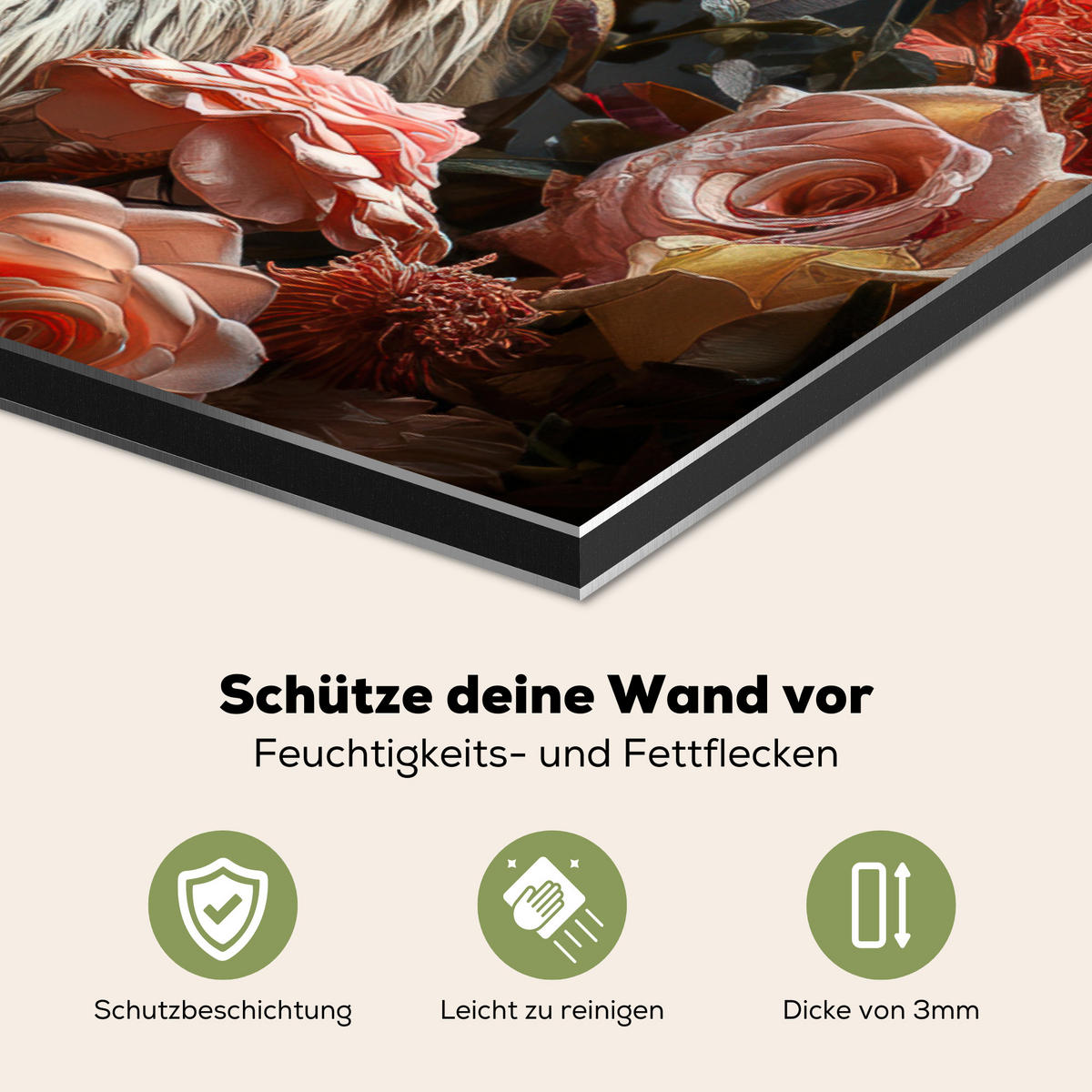 SPRITZSCHUTZ KÜCHE Tiger - Tier - Natur - Floral - Botanisch 70x50 cm - Orange, Metall (70/0.3/50cm) - MuchoWow
