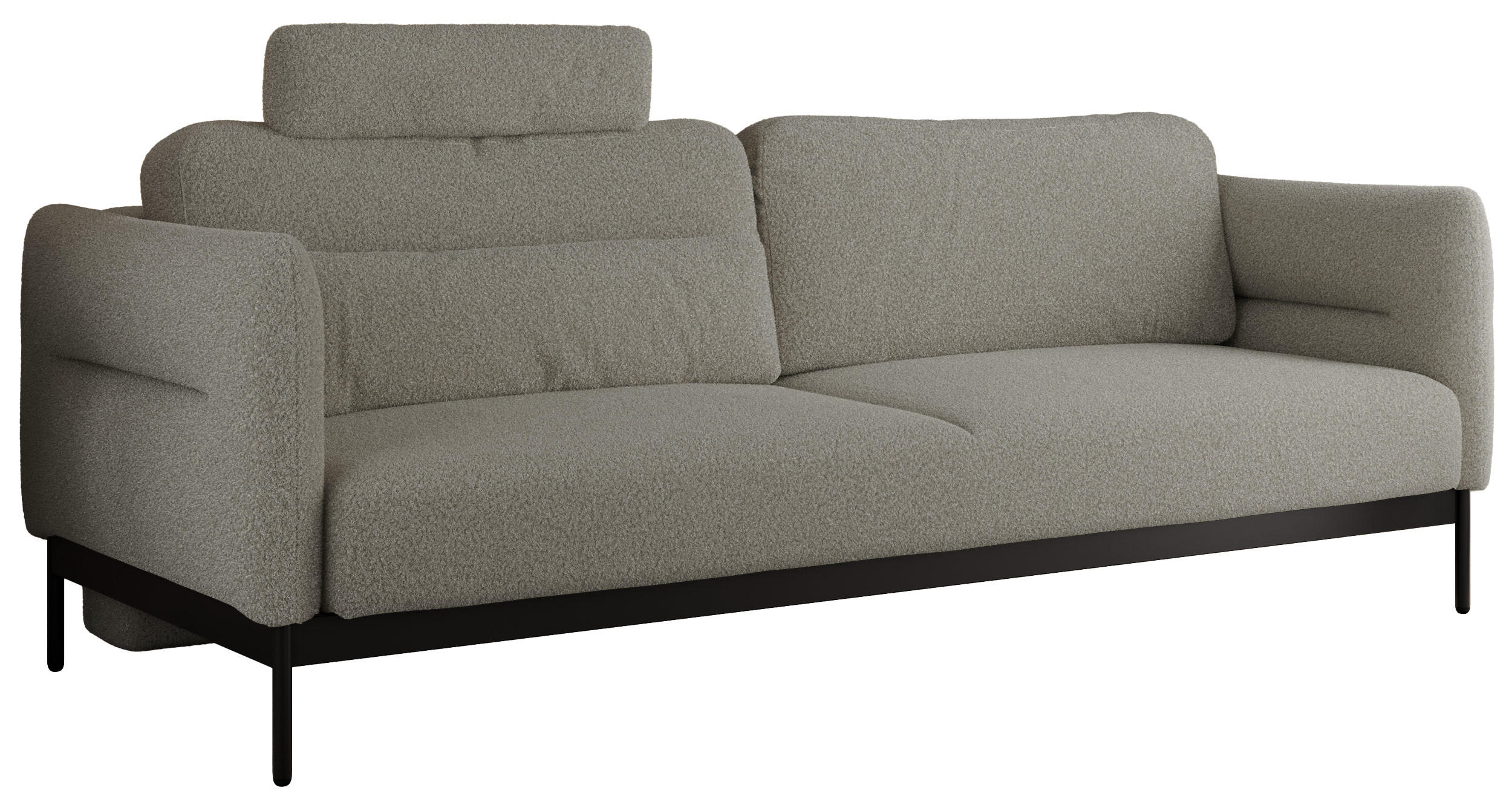 SOFA SALENTO Hellgrau Boucle - Hellgrau/Schwarz, Textil/Metall (221/82/101cm) - MKS
