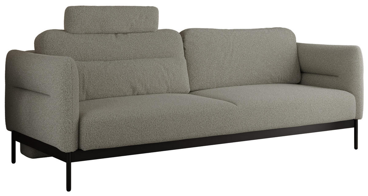 SOFA SALENTO Hellgrau Boucle - Hellgrau/Schwarz, Textil/Metall (221/82/101cm) - MKS