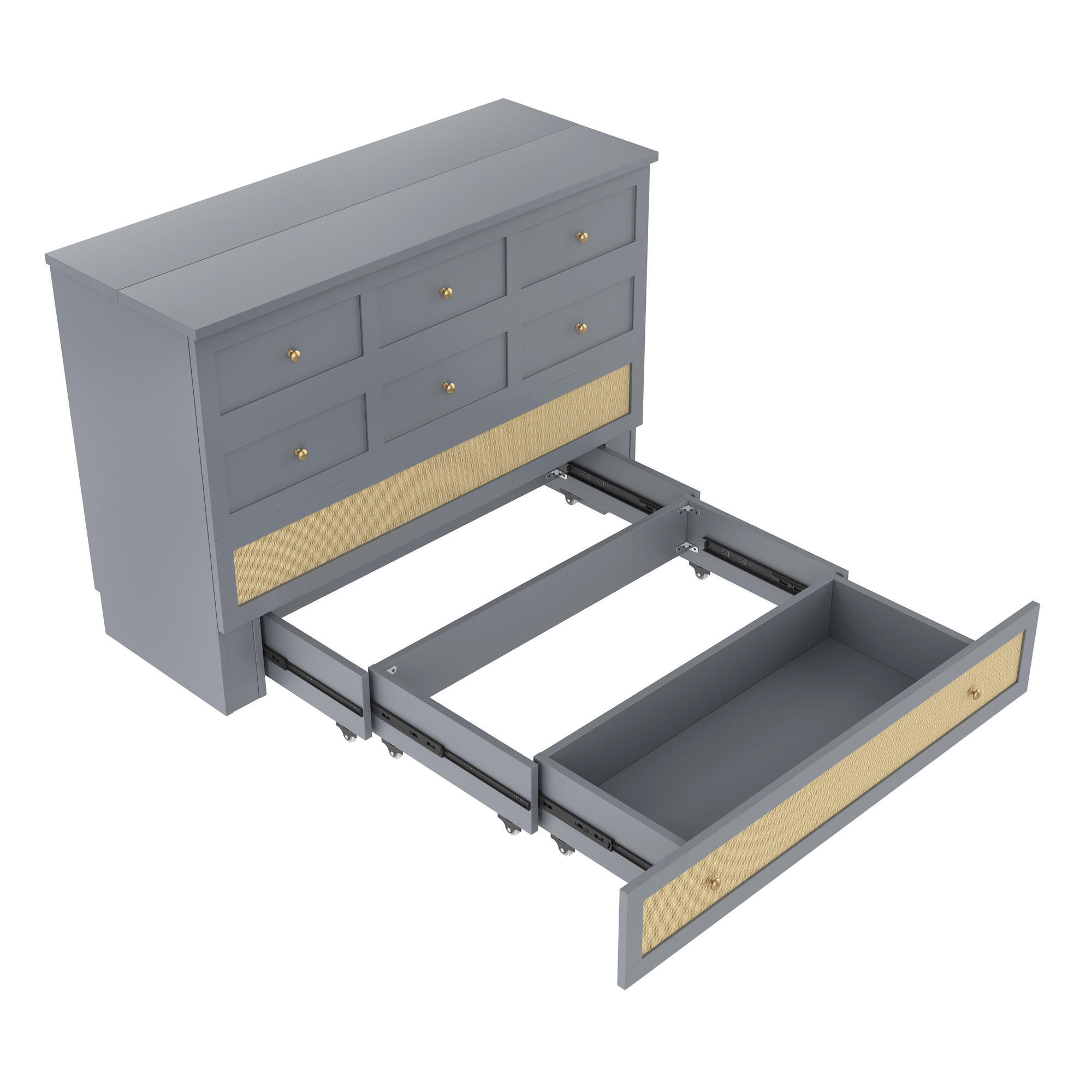 SCHRANKBETT mit USB und Schubladen Grau 147.5x206x102 cm Holzwerkstoff - Grau, Holzwerkstoff - SONNENH