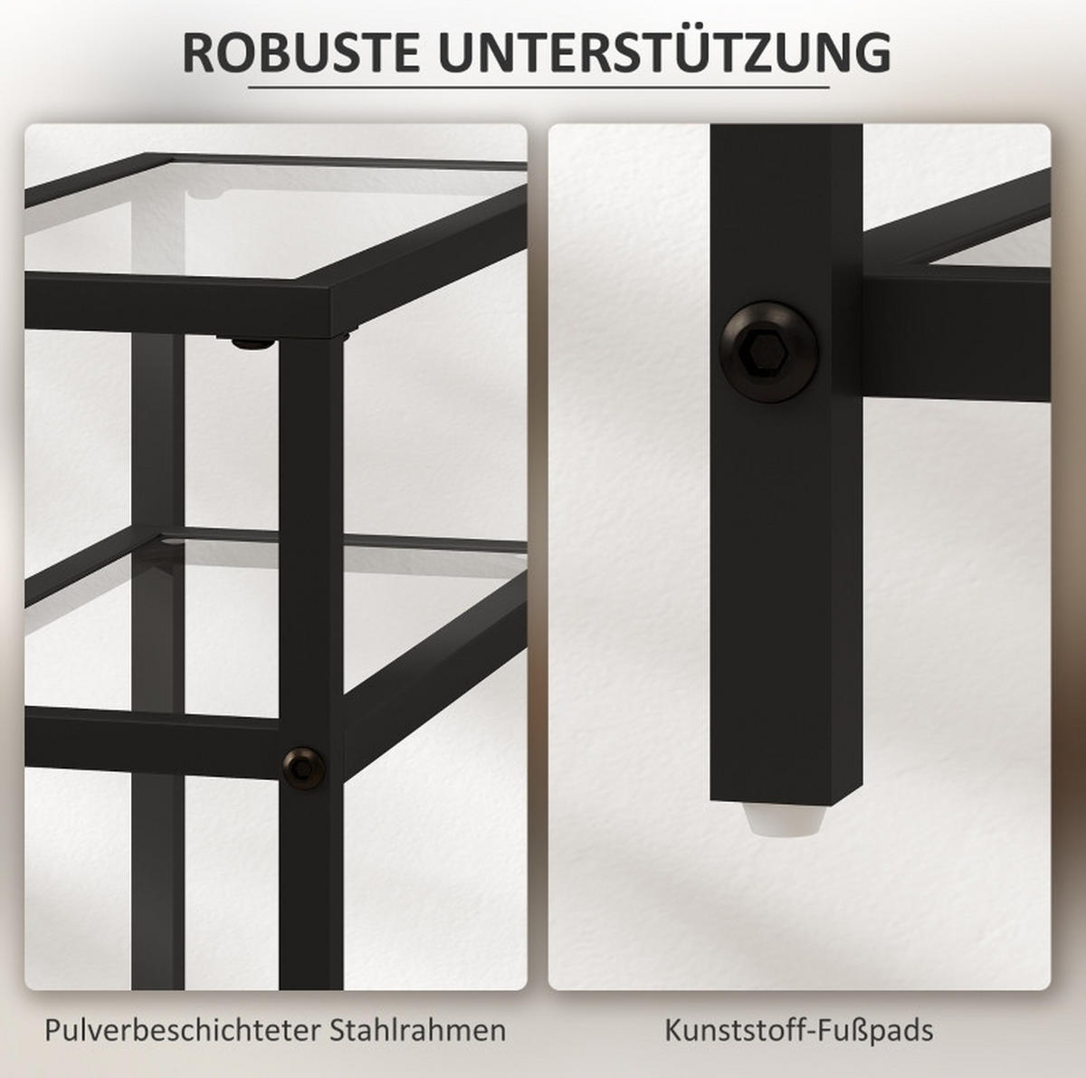 BEISTELLTISCH 40/18/62 cm in Schwarz mit 3 Glasablagen - Schwarz, Glas (40/18/62cm) - BEAOK